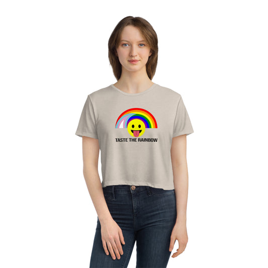 Taste The Rainbow Smiley Flowy Pride Crop Top