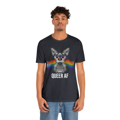 Queer AF Sphynx Cat Rainbow Unisex Pride T-Shirt