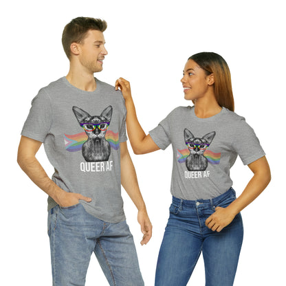 Queer AF Sphynx Cat Rainbow Unisex Pride T-Shirt