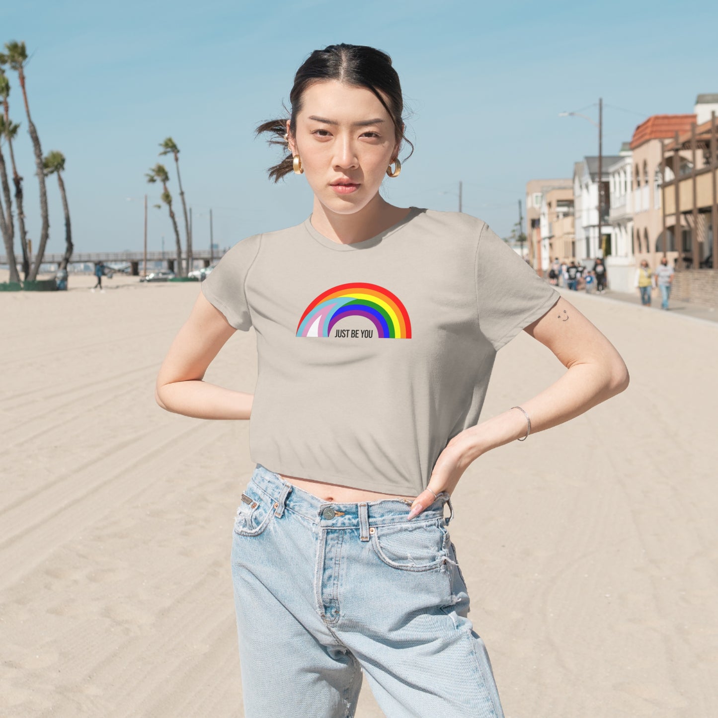 Just Be You Rainbow Flag Flowy Crop Top