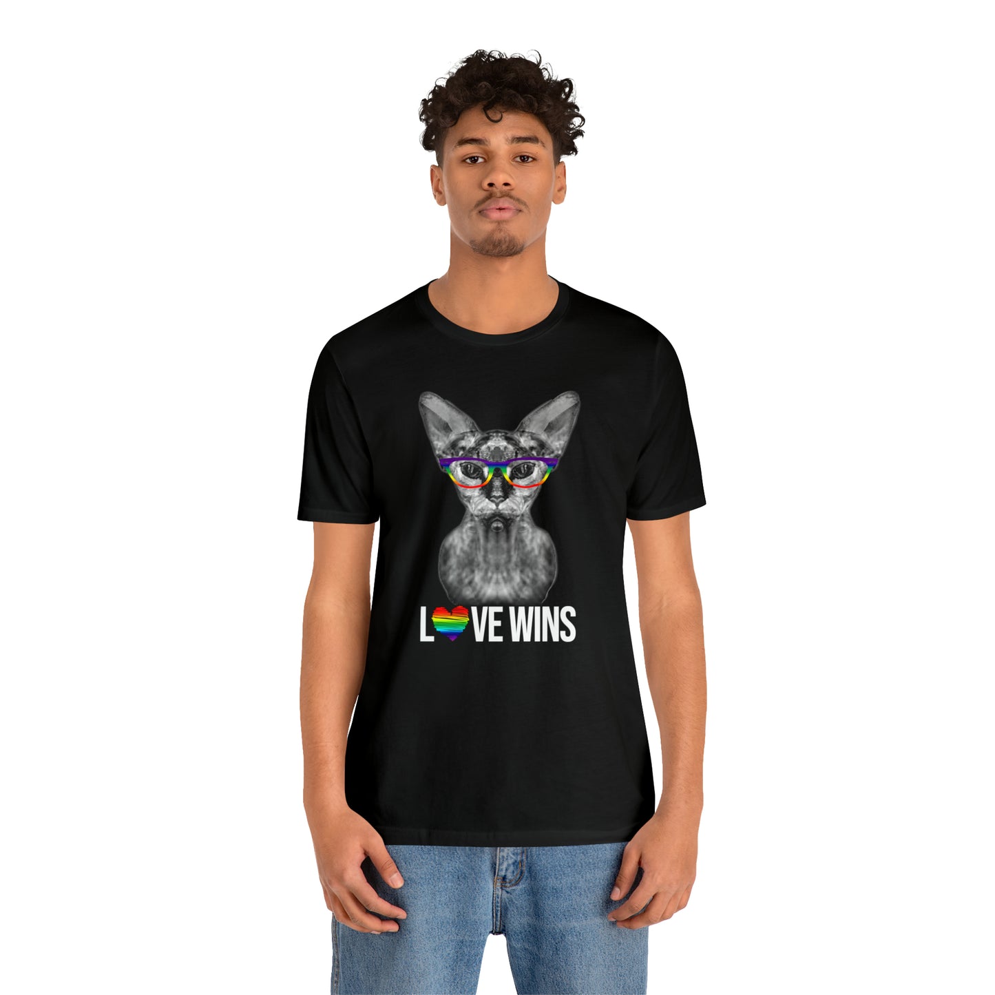 Love Wins Sphynx Cat Rainbow Heart Simple Unisex T-Shirt