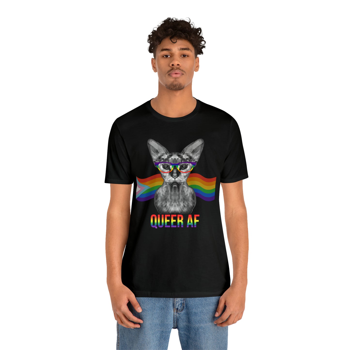 Queer AF Sphynx Cat Rainbow Unisex Pride T-Shirt