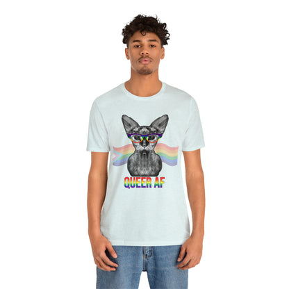 Queer AF Sphynx Cat Rainbow Unisex Pride T-Shirt