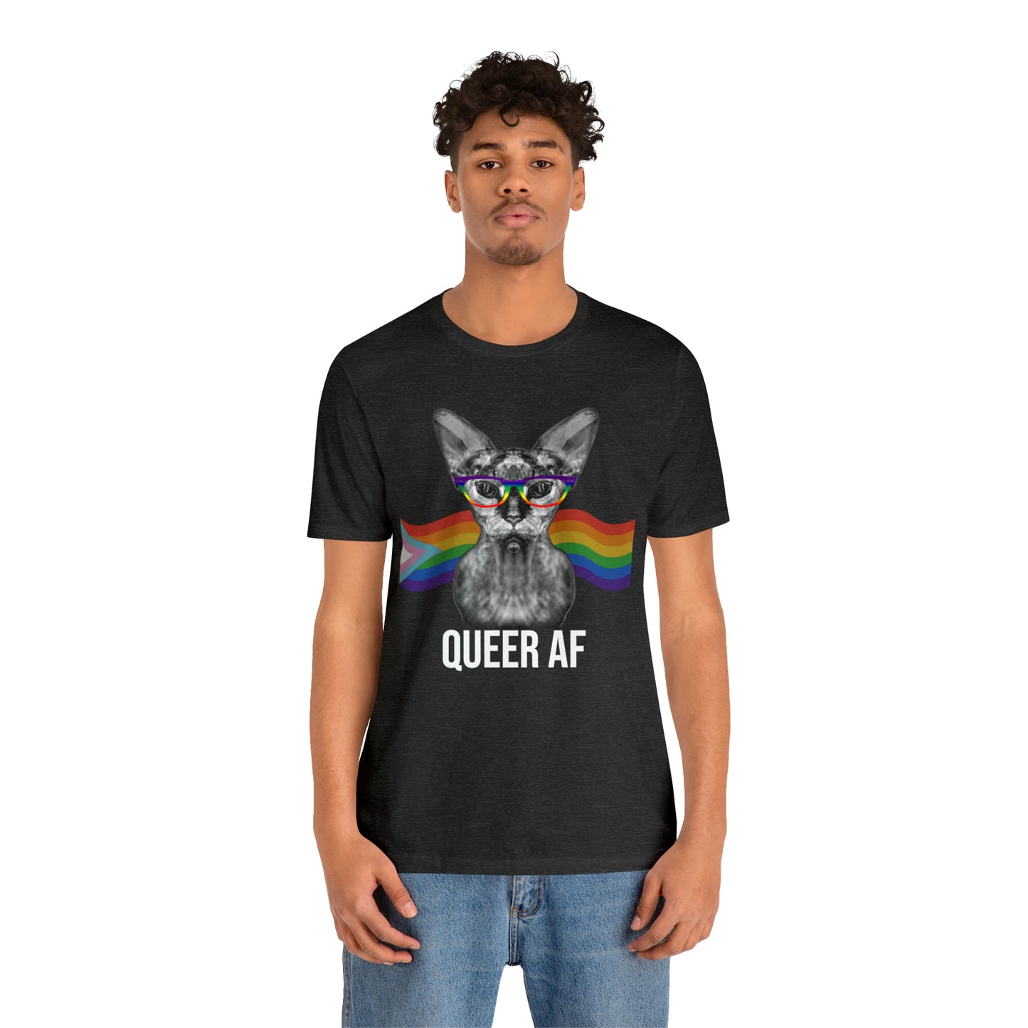 Queer AF Sphynx Cat Rainbow Unisex Pride T-Shirt