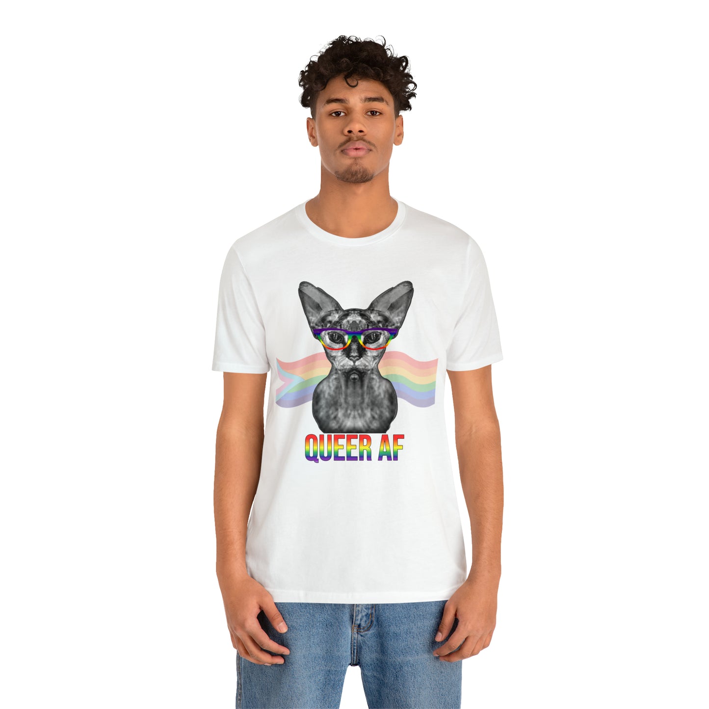 Queer AF Sphynx Cat Rainbow Unisex Pride T-Shirt