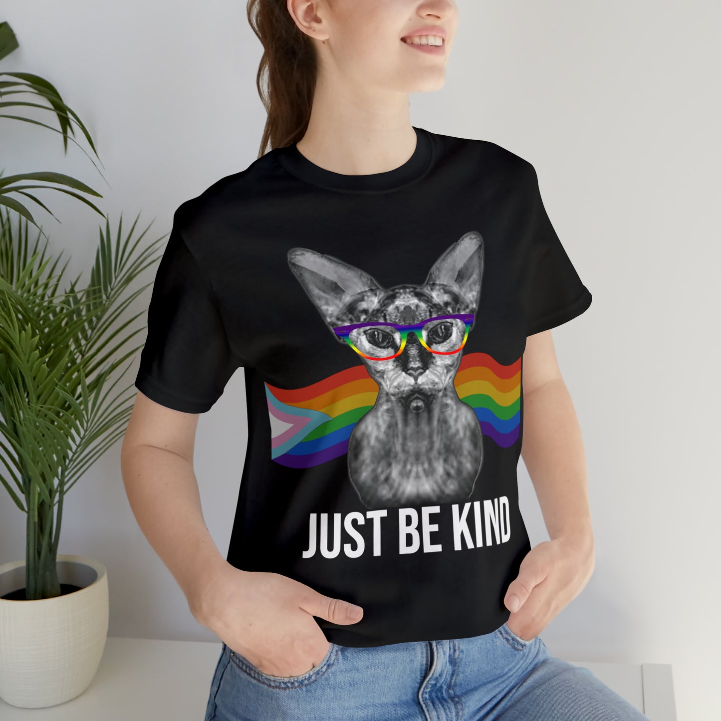 Just Be Kind Sphynx Cat Pride Flag Banner Unisex T-Shirt