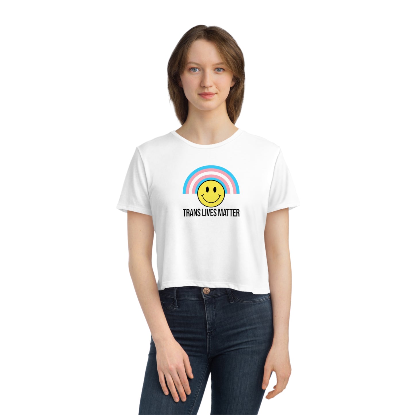 Trans Lives Matter Smiley Pride Flag Flowy Crop Top