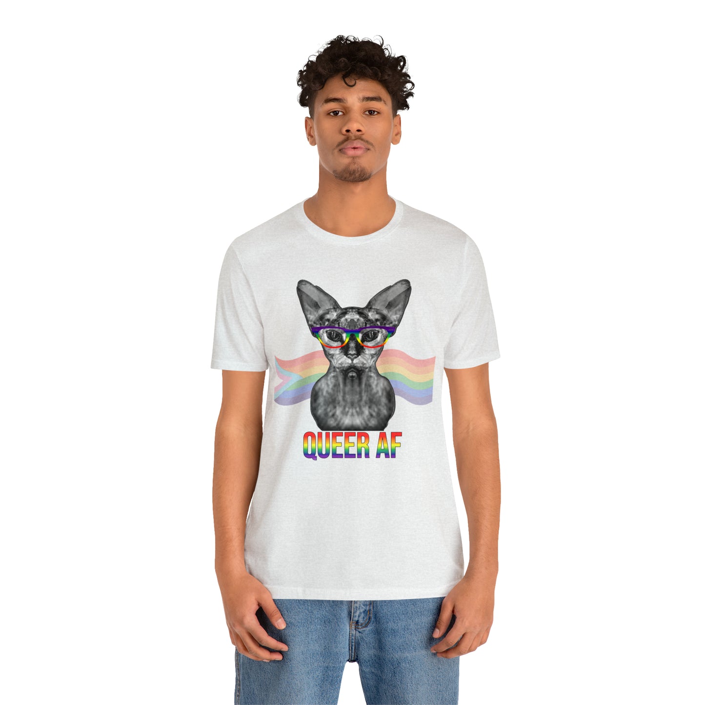 Queer AF Sphynx Cat Rainbow Unisex Pride T-Shirt