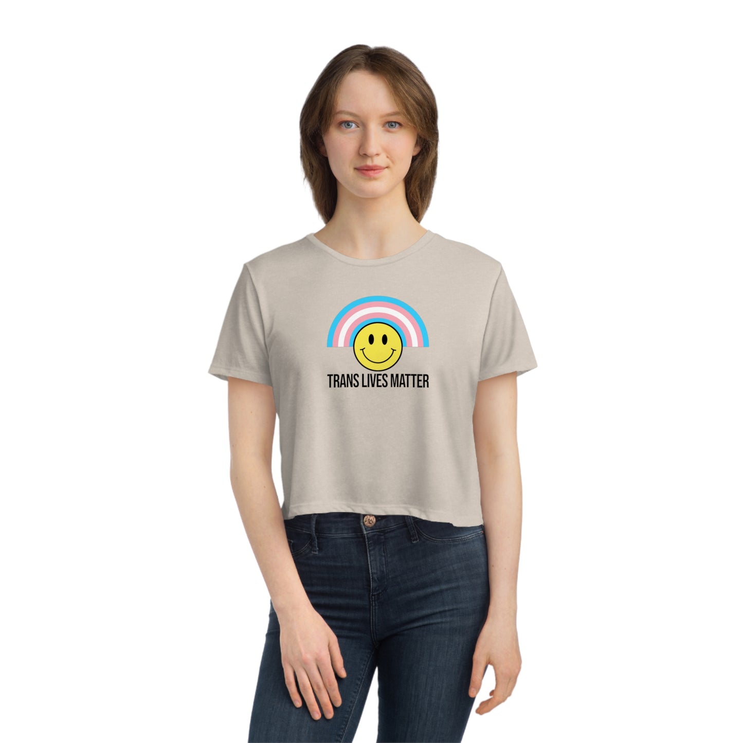 Trans Lives Matter Smiley Pride Flag Flowy Crop Top