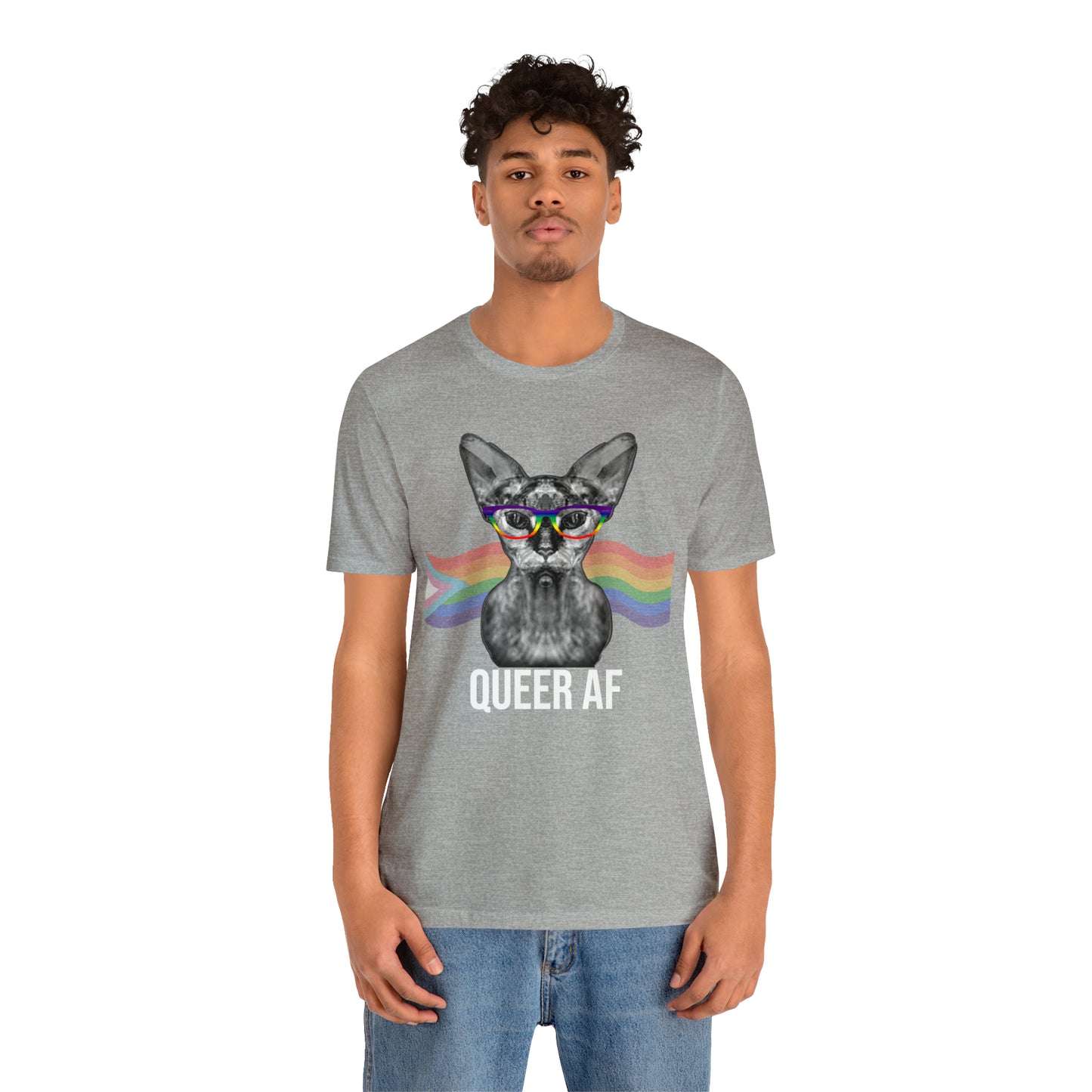 Queer AF Sphynx Cat Rainbow Unisex Pride T-Shirt