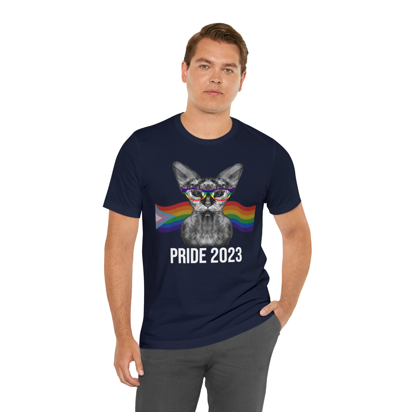 PRIDE 2023 Sphynx Cat Rainbow Flag Banner Unisex T-Shirt