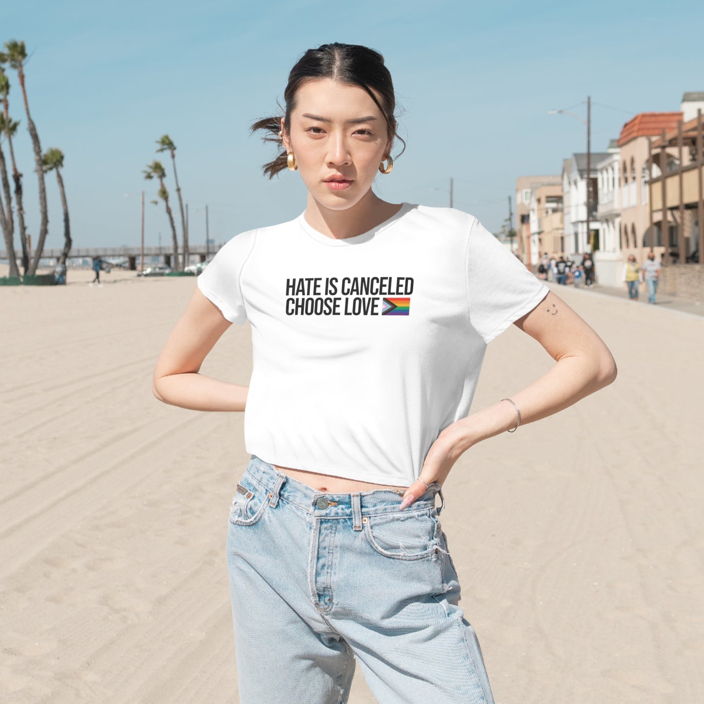 Hate Is Canceled Always Choose Love Pride Flag Flowy Crop Top