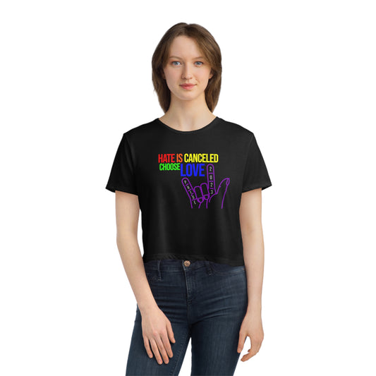 Hate Is Canceled Pride 2023 ASL Rainbow Flowy Pride Crop Top