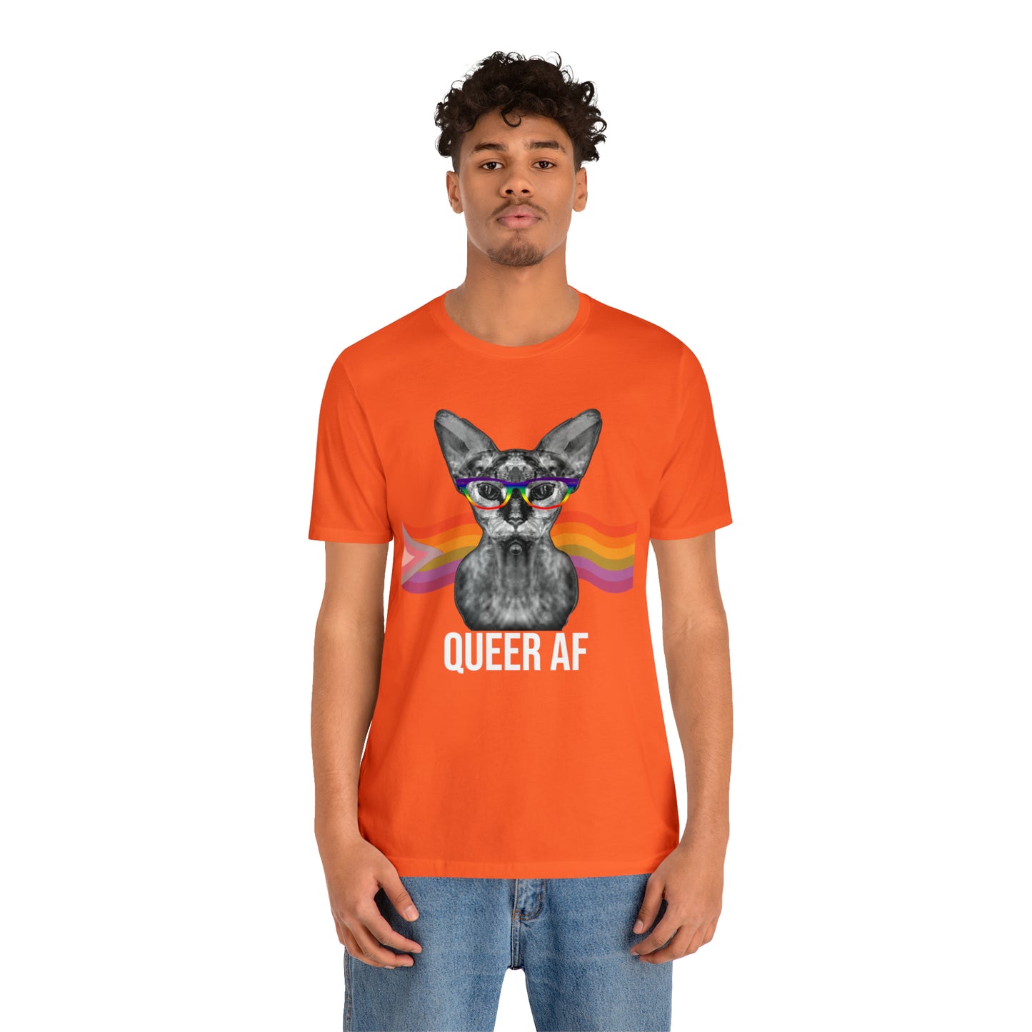 Queer AF Sphynx Cat Rainbow Unisex Pride T-Shirt