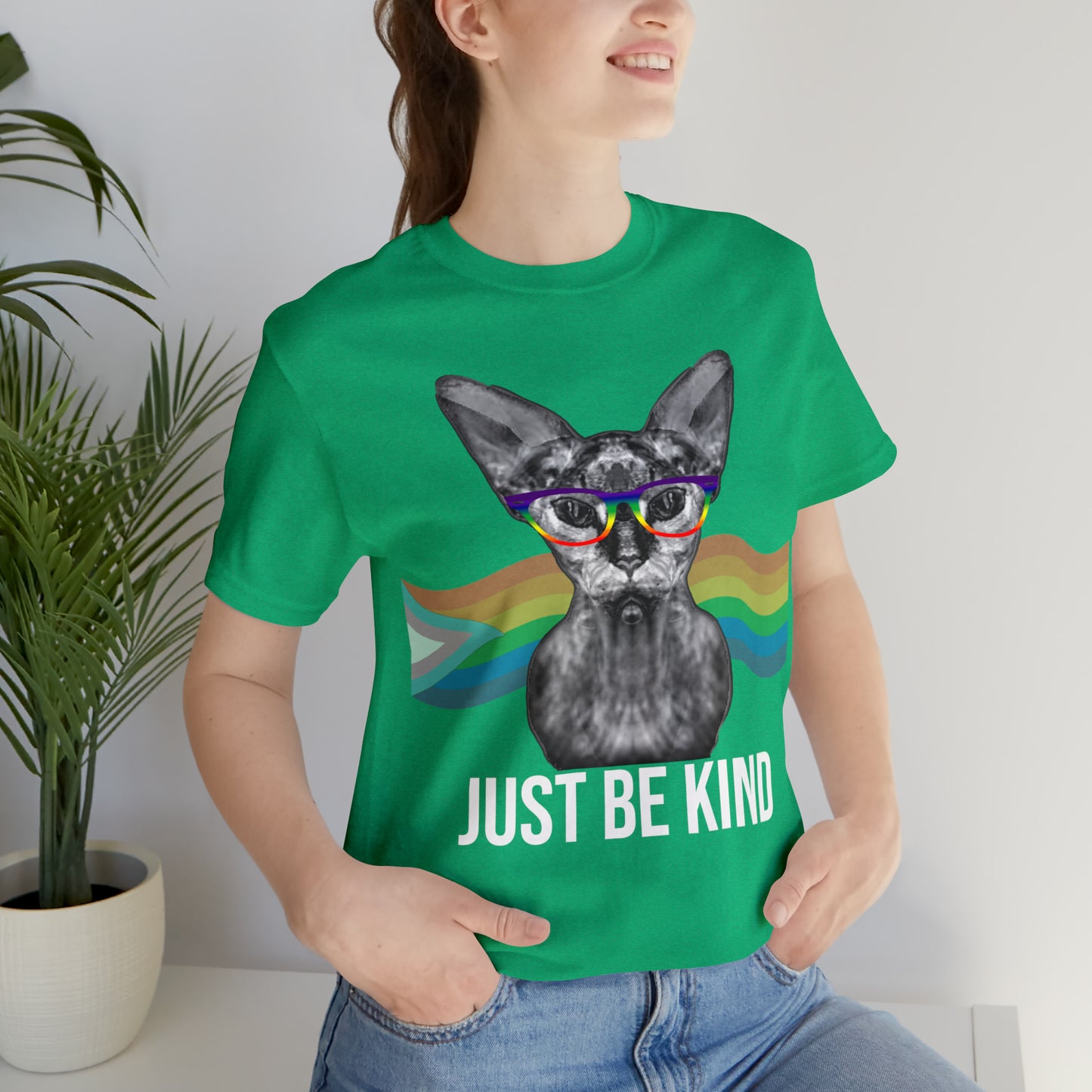 Just Be Kind Sphynx Cat Pride Flag Banner Unisex T-Shirt