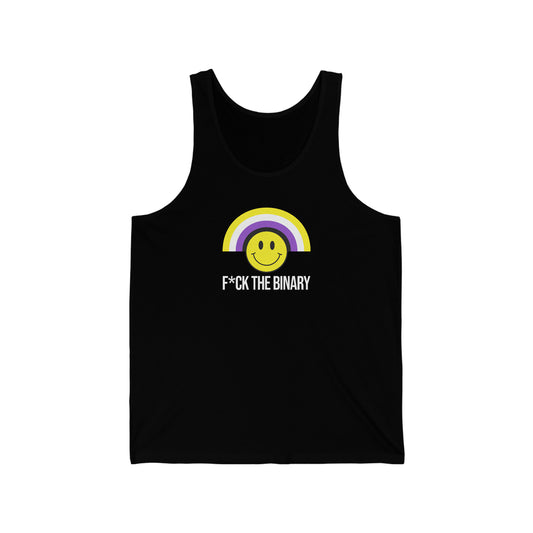 F*ck The Binary - Non Binary Flag Smiley Unisex Jersey Tank Top