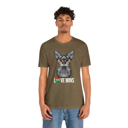 Love Wins Sphynx Cat Rainbow Heart Simple Unisex T-Shirt