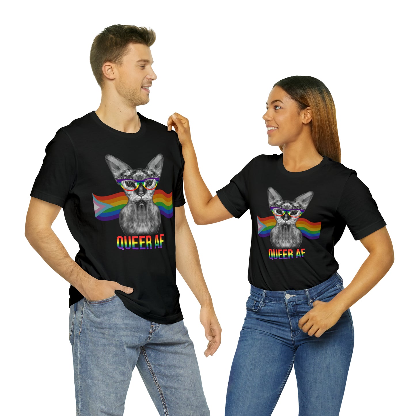 Queer AF Sphynx Cat Rainbow Unisex Pride T-Shirt