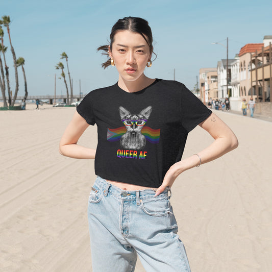 Queer AF Sphynx Cat Rainbow Pride Crop Top