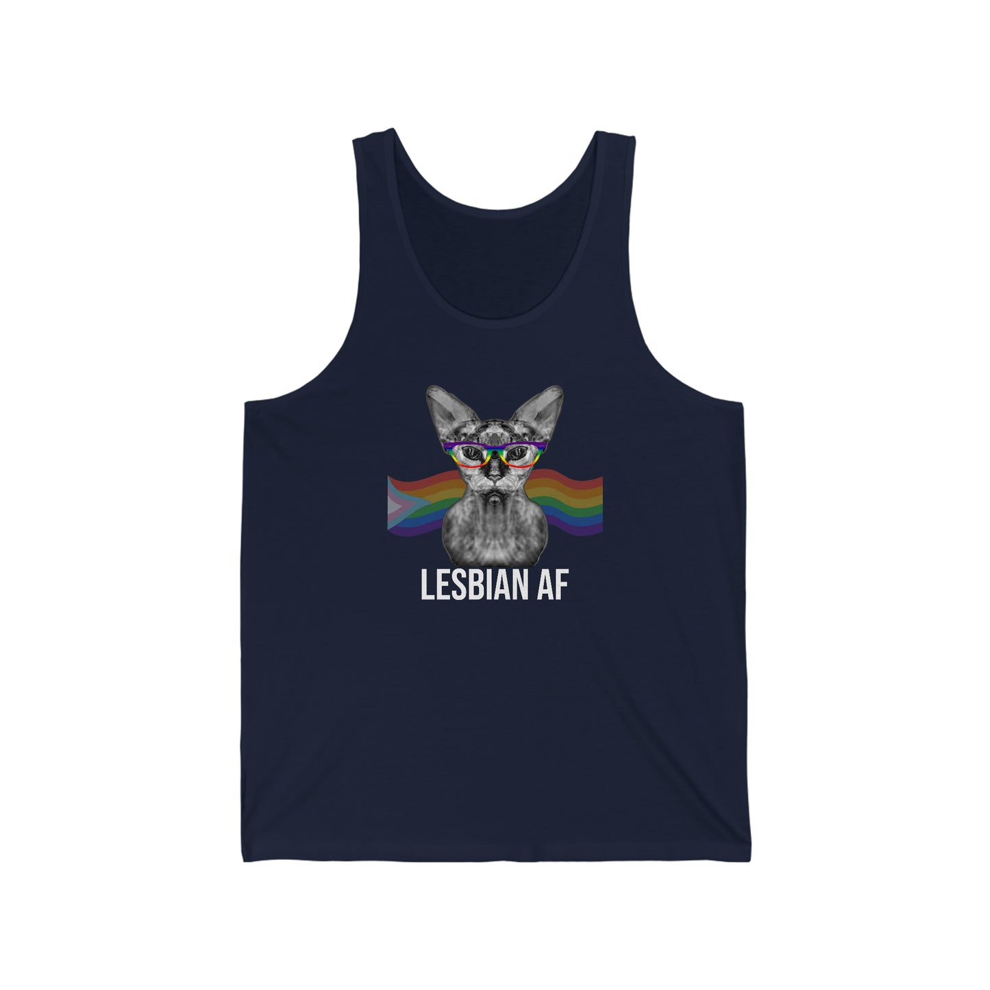 Lesbian AF Sphynx Cat Unisex Rainbow Jersey Tank Top