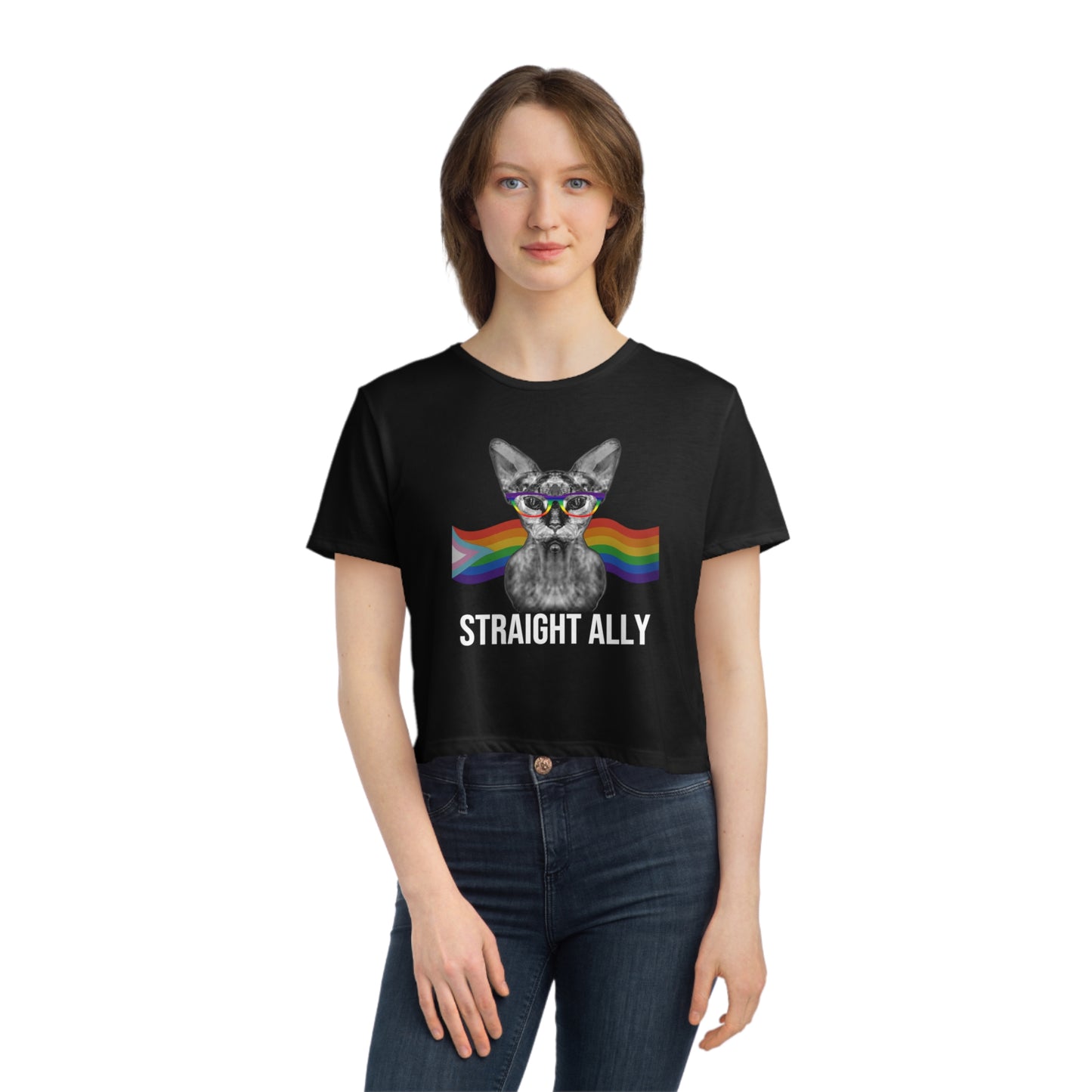 Straight Ally Sphynx Cat Rainbow Pride Crop Top