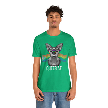 Queer AF Sphynx Cat Rainbow Unisex Pride T-Shirt