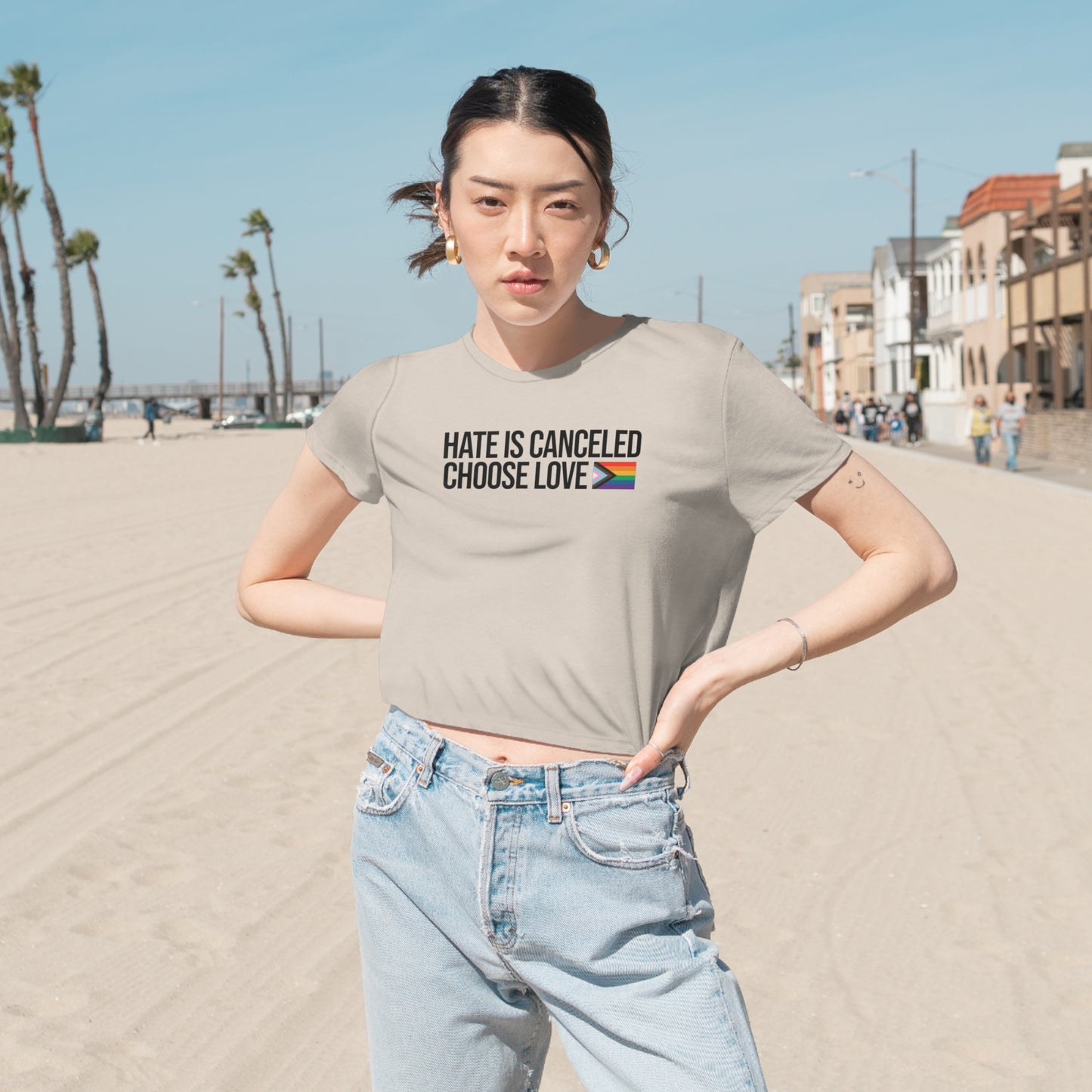 Hate Is Canceled Always Choose Love Pride Flag Flowy Crop Top